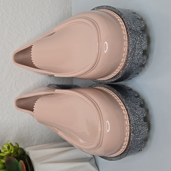Melissa Blush Silver Glitter Platform Jelly Loafers Size 8 - Picture 2 of 12